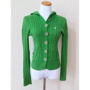 American Eagle green vintage Y2K cotton hooded cardigan sweater.